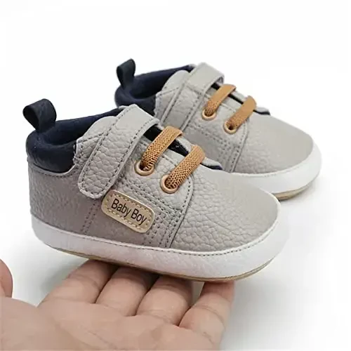 HsdsBebe Baby Boys Girls Pu Leather Hard Bottom Walking Sneakers Toddler Rubber Sole First Walkers Infant Cartoon Slippers Crib Shoes - 3