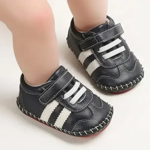 HsdsBebe Baby Boys Girls Pu Leather Hard Bottom Walking Sneakers Toddler Rubber Sole First Walkers Infant Cartoon Slippers Crib Shoes - 3