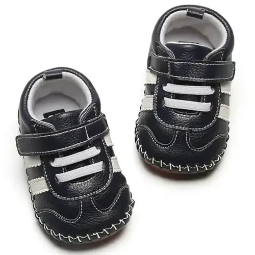 HsdsBebe Baby Boys Girls Pu Leather Hard Bottom Walking Sneakers Toddler Rubber Sole First Walkers Infant Cartoon Slippers Crib Shoes - 4