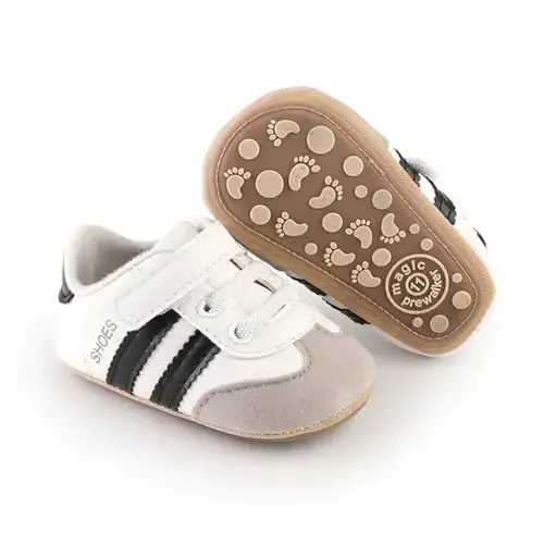 HsdsBebe Baby Boys Girls Pu Leather Hard Bottom Walking Sneakers Toddler Rubber Sole First Walkers Infant Cartoon Slippers Crib Shoes - 1