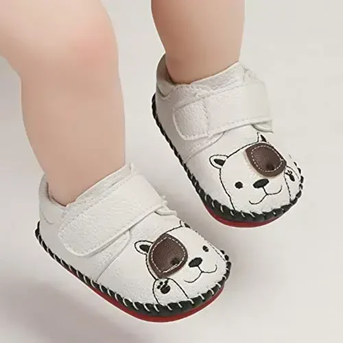 HsdsBebe Baby Boys Girls Pu Leather Hard Bottom Walking Sneakers Toddler Rubber Sole First Walkers Infant Cartoon Slippers Crib Shoes - 2