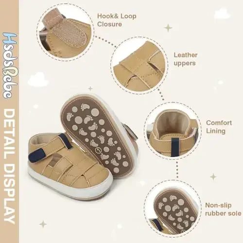 HsdsBebe Baby Boys Girls Pu Leather Hard Bottom Walking Sneakers Toddler Rubber Sole First Walkers Infant Cartoon Slippers Crib Shoes - 5
