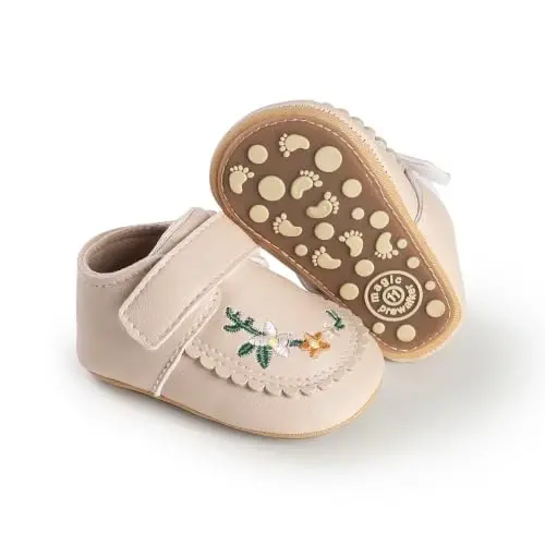 HsdsBebe Baby Boys Girls Pu Leather Hard Bottom Walking Sneakers Toddler Rubber Sole First Walkers Infant Cartoon Slippers Crib Shoes - 1