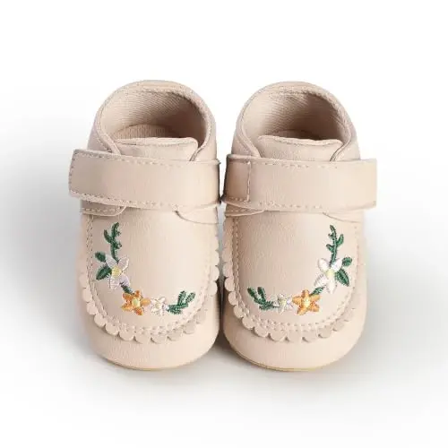 HsdsBebe Baby Boys Girls Pu Leather Hard Bottom Walking Sneakers Toddler Rubber Sole First Walkers Infant Cartoon Slippers Crib Shoes - 6