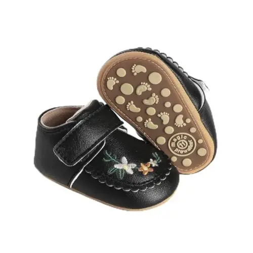 HsdsBebe Baby Boys Girls Pu Leather Hard Bottom Walking Sneakers Toddler Rubber Sole First Walkers Infant Cartoon Slippers Crib Shoes - 1
