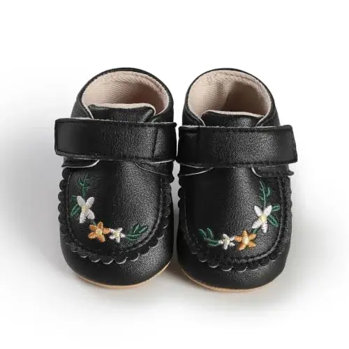 HsdsBebe Baby Boys Girls Pu Leather Hard Bottom Walking Sneakers Toddler Rubber Sole First Walkers Infant Cartoon Slippers Crib Shoes - 6