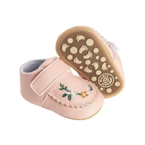 HsdsBebe Baby Boys Girls Pu Leather Hard Bottom Walking Sneakers Toddler Rubber Sole First Walkers Infant Cartoon Slippers Crib Shoes - 1