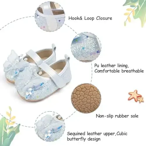 HsdsBebe Baby Girls Mary Jane Flats Non Slip Soft Sole Bowknot Princess Wedding Dress Shoes Toddler First Walkers Infant Newborn Baptism Crib Shoes - 5