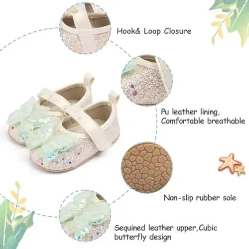 HsdsBebe Baby Girls Mary Jane Flats Non Slip Soft Sole Bowknot Princess Wedding Dress Shoes Toddler First Walkers Infant Newborn Baptism Crib Shoes - 6