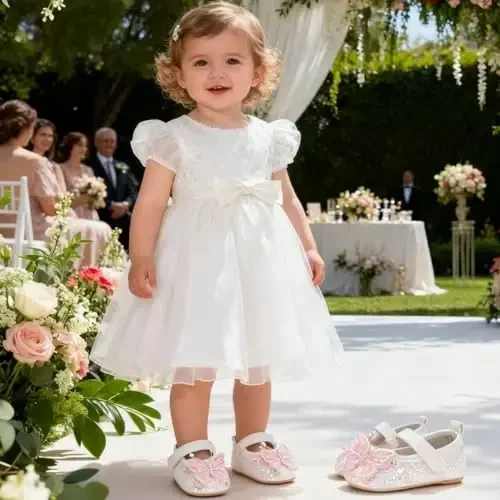 HsdsBebe Baby Girls Mary Jane Flats Non Slip Soft Sole Bowknot Princess Wedding Dress Shoes Toddler First Walkers Infant Newborn Baptism Crib Shoes - HSDSBEBE