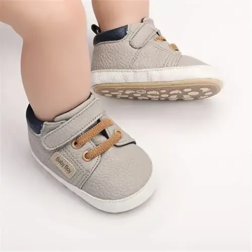 HsdsBebe Baby Boys Girls Pu Leather Hard Bottom Walking Sneakers Toddler Rubber Sole First Walkers Infant Cartoon Slippers Crib Shoes - 2