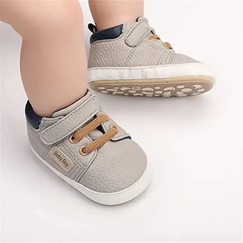 HsdsBebe Baby Boys Girls Pu Leather Hard Bottom Walking Sneakers Toddler Rubber Sole First Walkers Infant Cartoon Slippers Crib Shoes - 2
