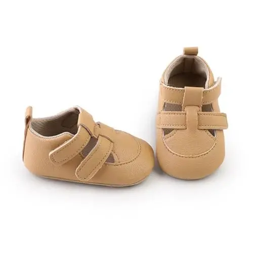 HsdsBebe Baby Boys Girls Pu Leather Hard Bottom Walking Sneakers Toddler Rubber Sole First Walkers Infant Cartoon Slippers Crib Shoes - 1