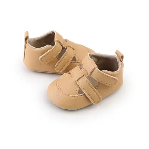HsdsBebe Baby Boys Girls Pu Leather Hard Bottom Walking Sneakers Toddler Rubber Sole First Walkers Infant Cartoon Slippers Crib Shoes - 4
