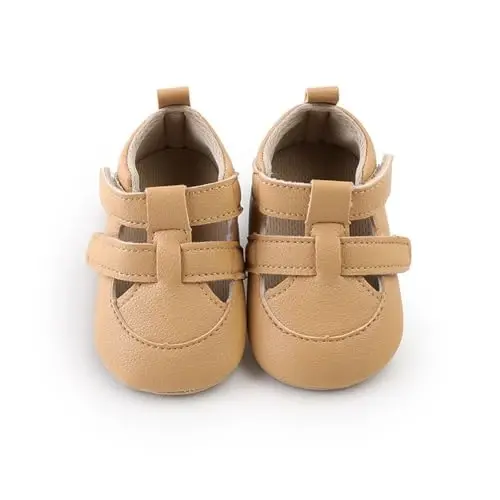 HsdsBebe Baby Boys Girls Pu Leather Hard Bottom Walking Sneakers Toddler Rubber Sole First Walkers Infant Cartoon Slippers Crib Shoes - 5