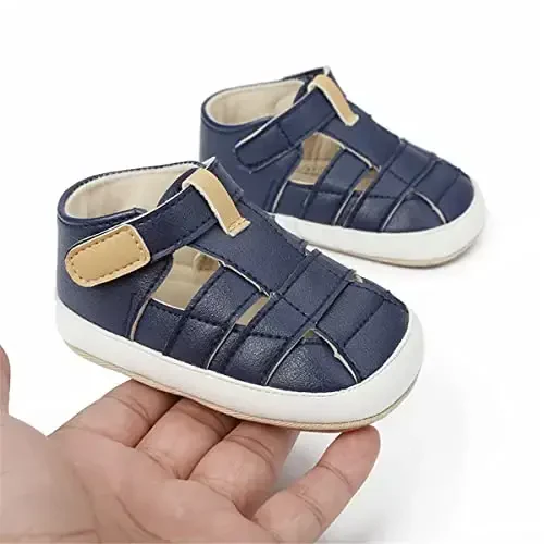 HsdsBebe Baby Boys Girls Pu Leather Hard Bottom Walking Sneakers Toddler Rubber Sole First Walkers Infant Cartoon Slippers Crib Shoes - 4
