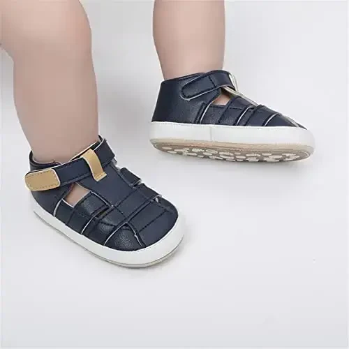 HsdsBebe Baby Boys Girls Pu Leather Hard Bottom Walking Sneakers Toddler Rubber Sole First Walkers Infant Cartoon Slippers Crib Shoes - 2