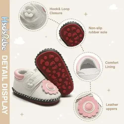 HsdsBebe Baby Boys Girls Pu Leather Hard Bottom Walking Sneakers Toddler Rubber Sole First Walkers Infant Cartoon Slippers Crib Shoes - 5