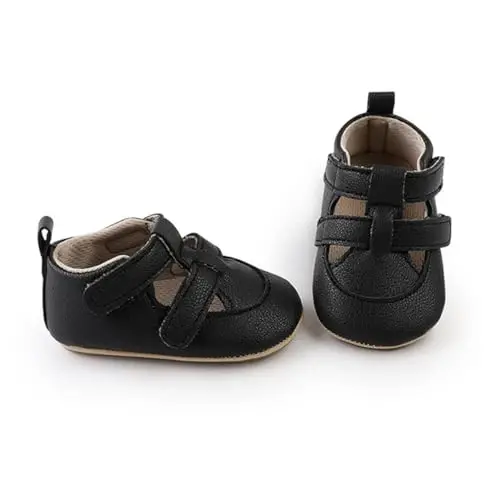 HsdsBebe Baby Boys Girls Pu Leather Hard Bottom Walking Sneakers Toddler Rubber Sole First Walkers Infant Cartoon Slippers Crib Shoes - 1