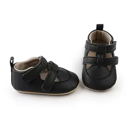 HsdsBebe Baby Boys Girls Pu Leather Hard Bottom Walking Sneakers Toddler Rubber Sole First Walkers Infant Cartoon Slippers Crib Shoes 