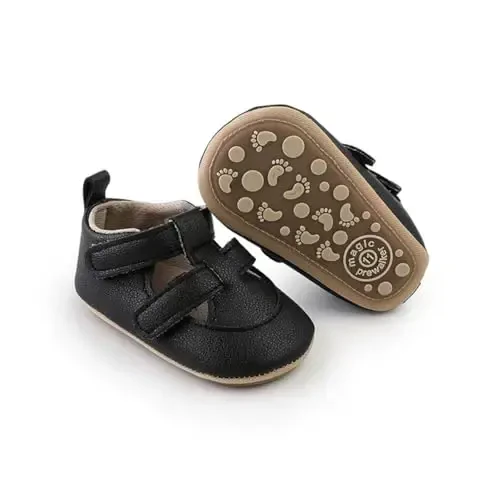 HsdsBebe Baby Boys Girls Pu Leather Hard Bottom Walking Sneakers Toddler Rubber Sole First Walkers Infant Cartoon Slippers Crib Shoes - 3