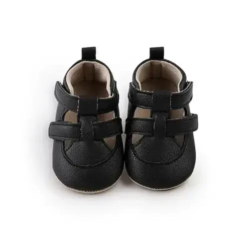 HsdsBebe Baby Boys Girls Pu Leather Hard Bottom Walking Sneakers Toddler Rubber Sole First Walkers Infant Cartoon Slippers Crib Shoes - 5