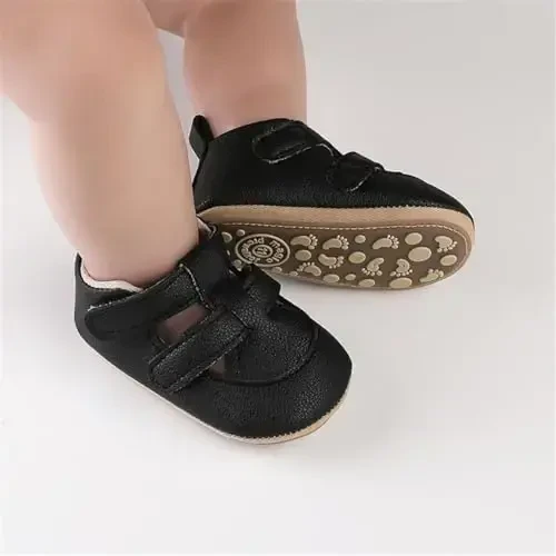 HsdsBebe Baby Boys Girls Pu Leather Hard Bottom Walking Sneakers Toddler Rubber Sole First Walkers Infant Cartoon Slippers Crib Shoes - 2