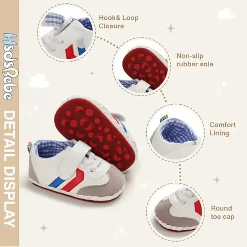 HsdsBebe Baby Boys Girls Pu Leather Hard Bottom Walking Sneakers Toddler Rubber Sole First Walkers Infant Cartoon Slippers Crib Shoes - 5