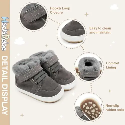 HsdsBebe Baby Boys Girls Pu Leather Hard Bottom Walking Sneakers Toddler Rubber Sole First Walkers Infant Cartoon Slippers Crib Shoes - 5