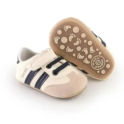 HsdsBebe Baby Boys Girls Pu Leather Hard Bottom Walking Sneakers Toddler Rubber Sole First Walkers Infant Cartoon Slippers Crib Shoes 