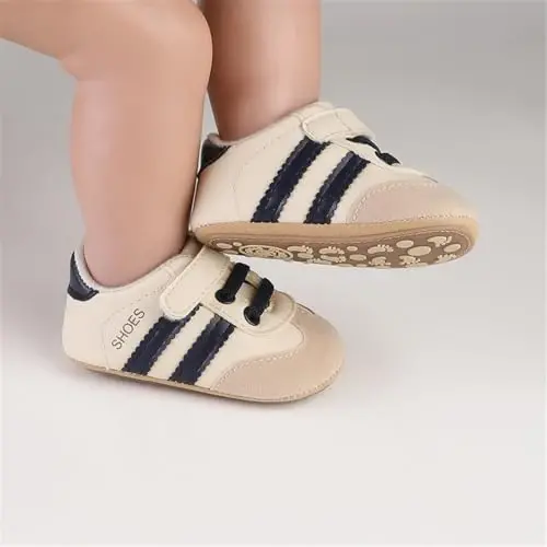 HsdsBebe Baby Boys Girls Pu Leather Hard Bottom Walking Sneakers Toddler Rubber Sole First Walkers Infant Cartoon Slippers Crib Shoes - 2