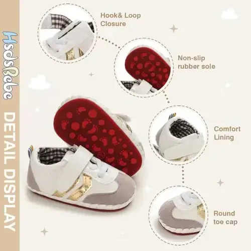 HsdsBebe Baby Boys Girls Pu Leather Hard Bottom Walking Sneakers Toddler Rubber Sole First Walkers Infant Cartoon Slippers Crib Shoes - 5