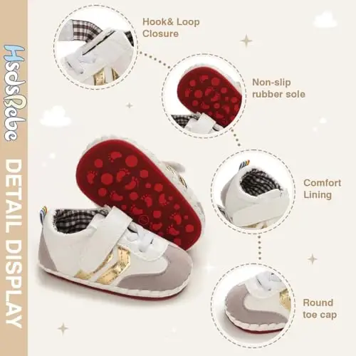 HsdsBebe Baby Boys Girls Pu Leather Hard Bottom Walking Sneakers Toddler Rubber Sole First Walkers Infant Cartoon Slippers Crib Shoes - 5