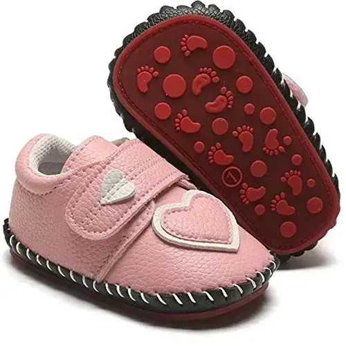 HsdsBebe Baby Boys Girls Pu Leather Hard Bottom Walking Sneakers Toddler Rubber Sole First Walkers Infant Cartoon Slippers Crib Shoes 