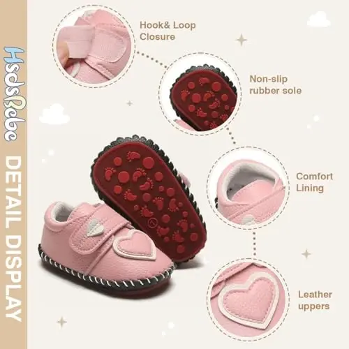 HsdsBebe Baby Boys Girls Pu Leather Hard Bottom Walking Sneakers Toddler Rubber Sole First Walkers Infant Cartoon Slippers Crib Shoes - 5