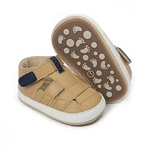 HsdsBebe Baby Boys Girls Pu Leather Hard Bottom Walking Sneakers Toddler Rubber Sole First Walkers Infant Cartoon Slippers Crib Shoes - 1