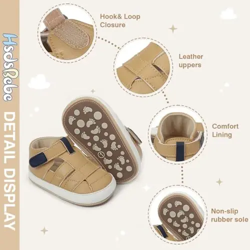 HsdsBebe Baby Boys Girls Pu Leather Hard Bottom Walking Sneakers Toddler Rubber Sole First Walkers Infant Cartoon Slippers Crib Shoes - 5