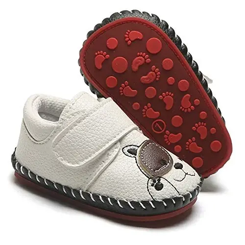 HsdsBebe Baby Boys Girls Pu Leather Hard Bottom Walking Sneakers Toddler Rubber Sole First Walkers Infant Cartoon Slippers Crib Shoes - 1