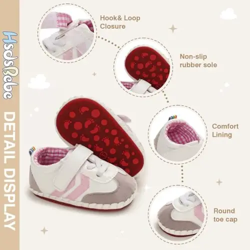 HsdsBebe Baby Boys Girls Pu Leather Hard Bottom Walking Sneakers Toddler Rubber Sole First Walkers Infant Cartoon Slippers Crib Shoes - 5