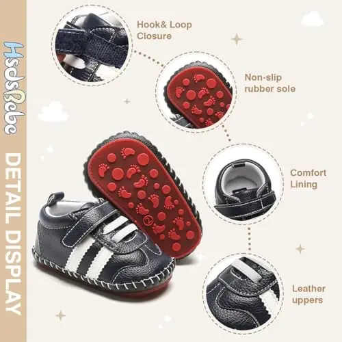 HsdsBebe Baby Boys Girls Pu Leather Hard Bottom Walking Sneakers Toddler Rubber Sole First Walkers Infant Cartoon Slippers Crib Shoes - 5