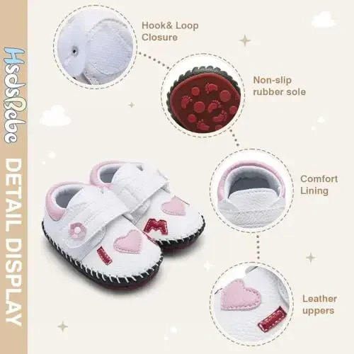 HsdsBebe Baby Boys Girls Pu Leather Hard Bottom Walking Sneakers Toddler Rubber Sole First Walkers Infant Cartoon Slippers Crib Shoes - 6