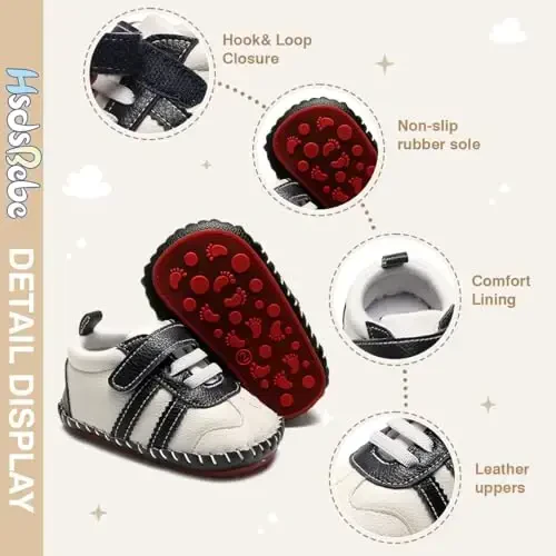 HsdsBebe Baby Boys Girls Pu Leather Hard Bottom Walking Sneakers Toddler Rubber Sole First Walkers Infant Cartoon Slippers Crib Shoes - 5