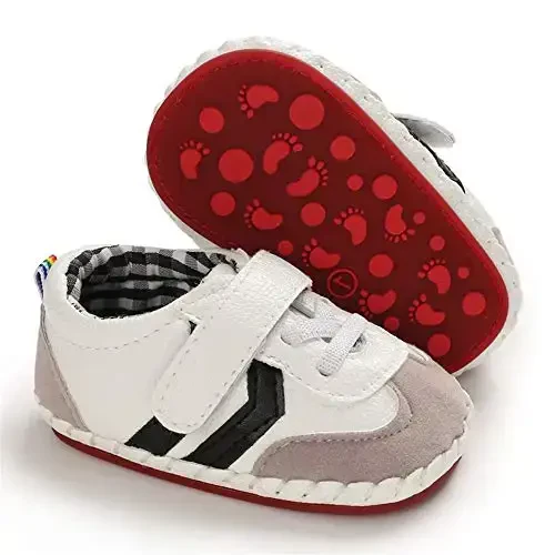 HsdsBebe Baby Boys Girls Pu Leather Hard Bottom Walking Sneakers Toddler Rubber Sole First Walkers Infant Cartoon Slippers Crib Shoes - 1