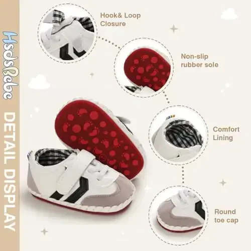 HsdsBebe Baby Boys Girls Pu Leather Hard Bottom Walking Sneakers Toddler Rubber Sole First Walkers Infant Cartoon Slippers Crib Shoes - 5