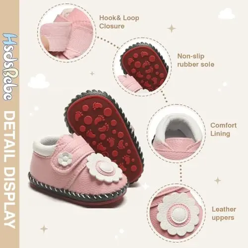 HsdsBebe Baby Boys Girls Pu Leather Hard Bottom Walking Sneakers Toddler Rubber Sole First Walkers Infant Cartoon Slippers Crib Shoes - 5