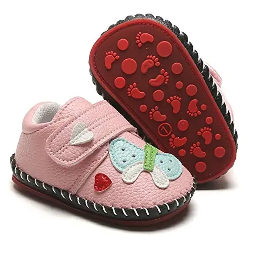 HsdsBebe Baby Boys Girls Pu Leather Hard Bottom Walking Sneakers Toddler Rubber Sole First Walkers Infant Cartoon Slippers Crib Shoes - 1