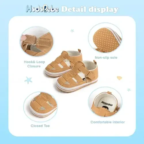 HsdsBebe Infant Baby Boys Girls Summer Beach Sandals Breathable Athletic Anti-slip Soft Sole Newborn First Walker Crib Shoes - 5