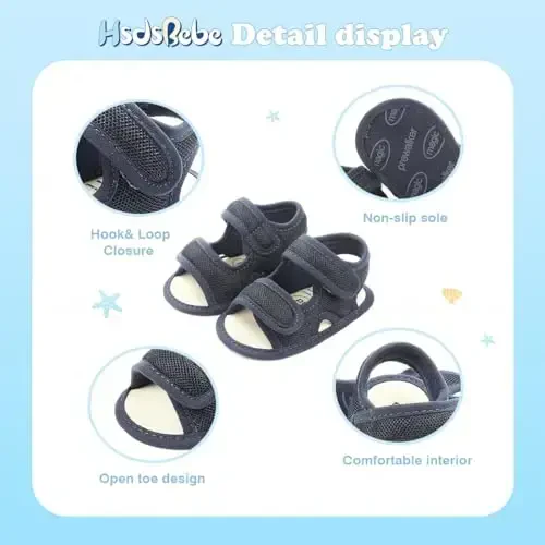 HsdsBebe Infant Baby Boys Girls Summer Beach Sandals Breathable Athletic Anti-slip Soft Sole Newborn First Walker Crib Shoes - 5
