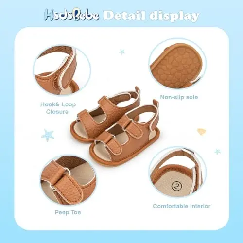 HsdsBebe Infant Baby Boys Girls Summer Beach Sandals Breathable Athletic Anti-slip Soft Sole Newborn First Walker Crib Shoes - 5