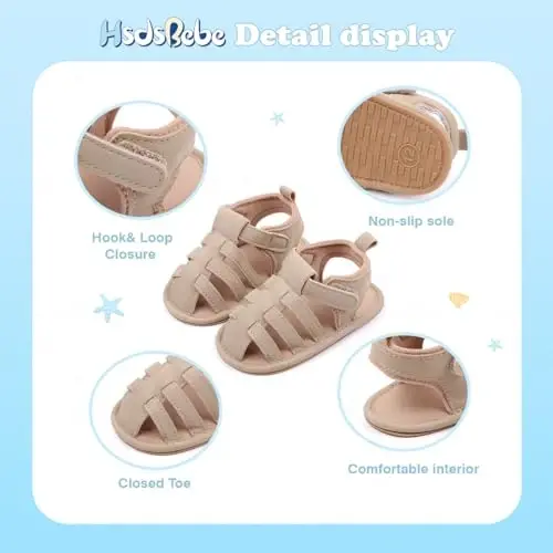 HsdsBebe Infant Baby Boys Girls Summer Beach Sandals Breathable Athletic Anti-slip Soft Sole Newborn First Walker Crib Shoes - 5